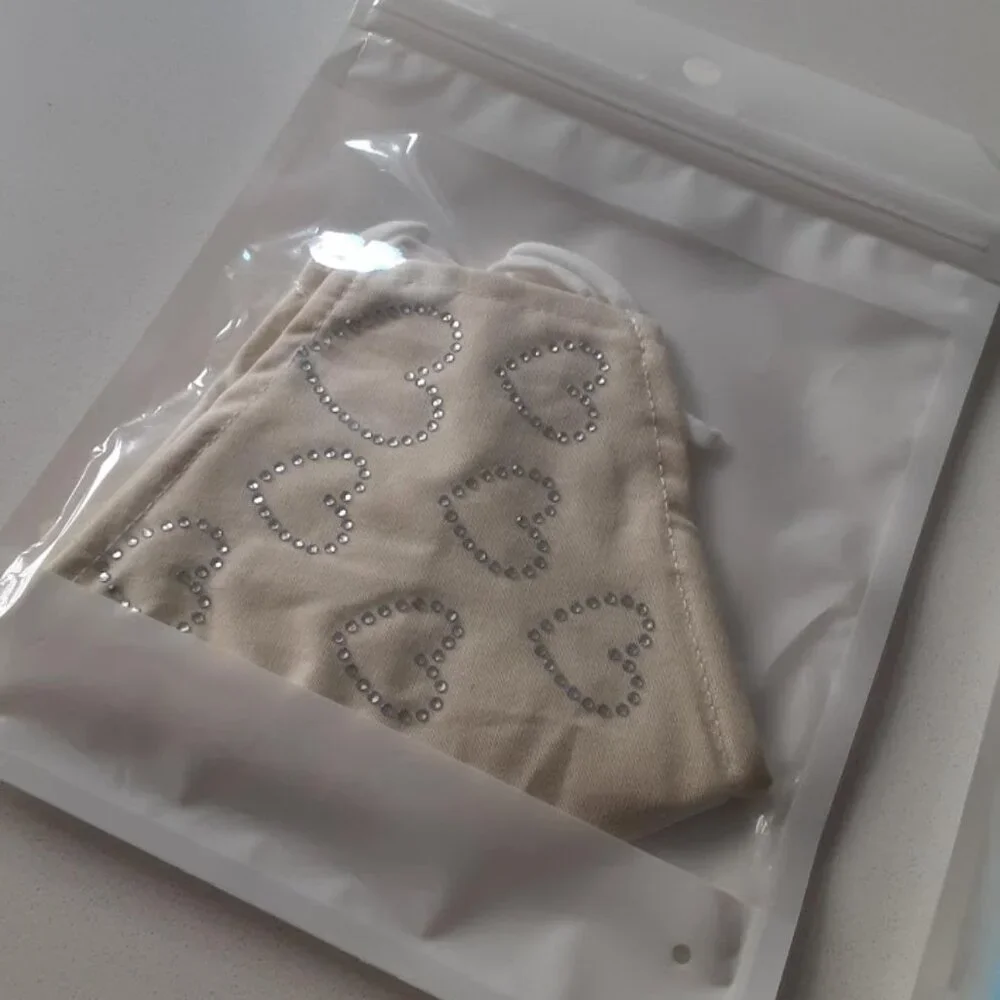Face Masks (2) cotton blend with studded hearts - NEW